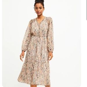 LOFT Paisley V-Neck Midi Dress (M)